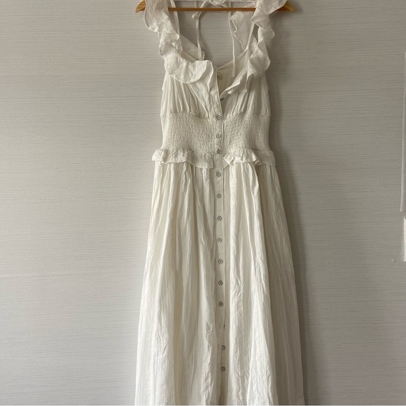 🌿|NWT| Anthropologie Pilcro Ruffled Smocked-Waist Button Front Midi Dress - Picture 6 of 12